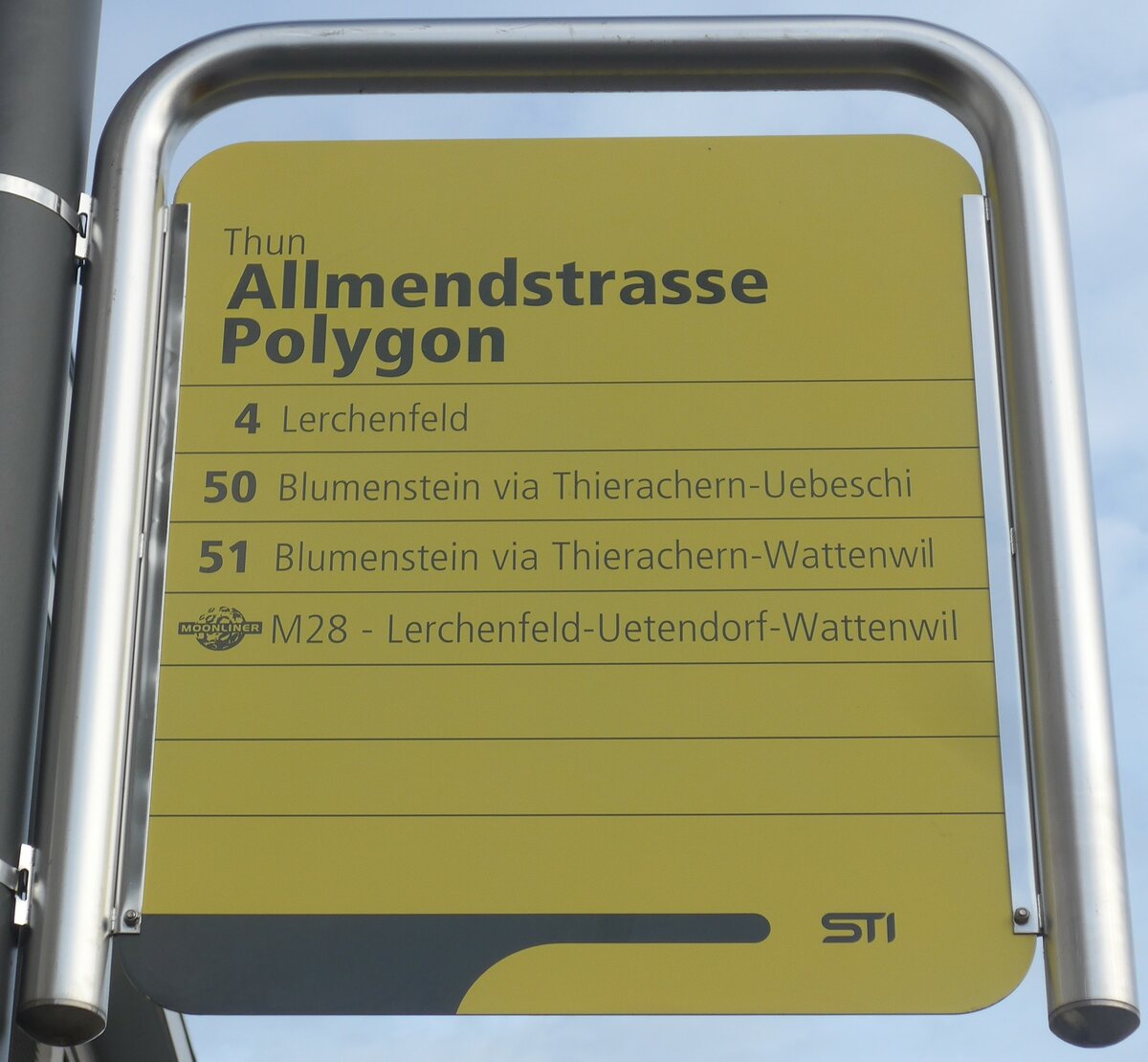(223'019) - STI-Haltestellenschild - Thun, Allmendstrasse Polygon - am 14. Dezember 2020