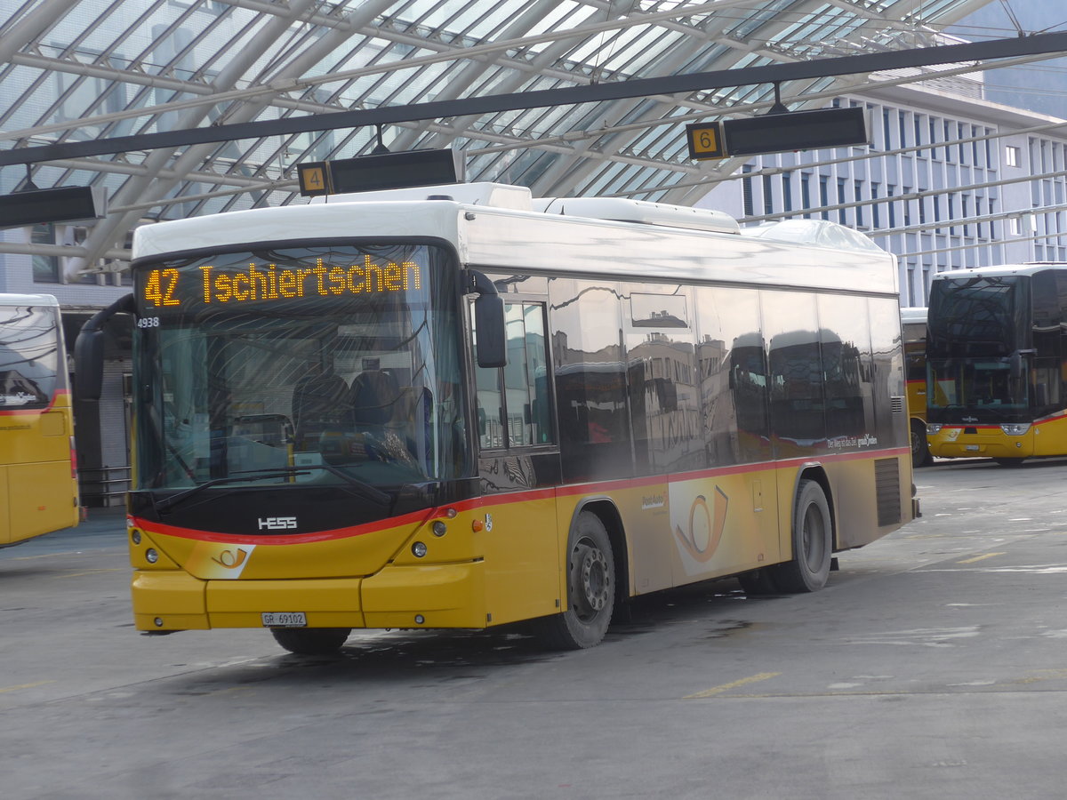 (223'245) - PostAuto Graubnden - GR 69'102 - Scania/Hess am 2. Januar 2021 in Chur, Postautostation