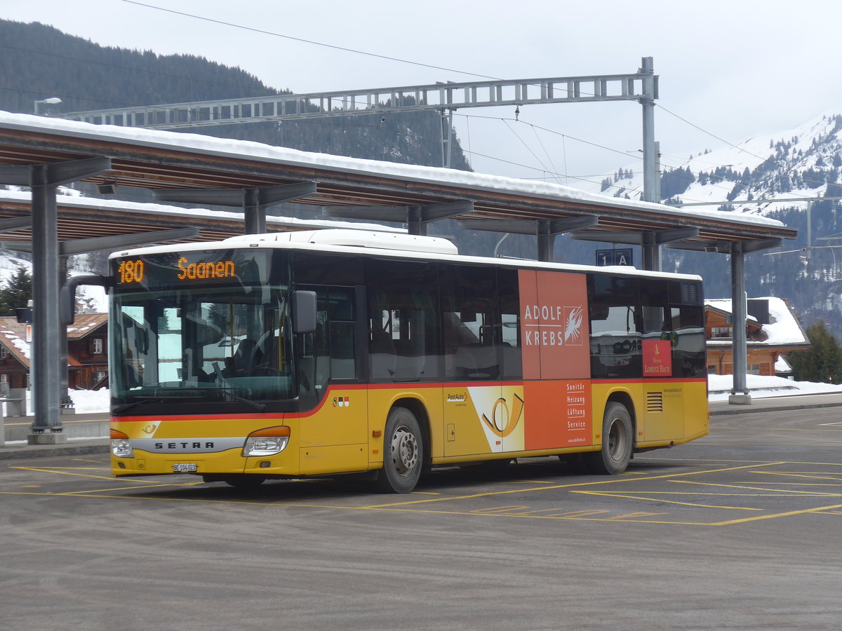 (223'447) - Kbli, Gstaad - BE 104'023 - Setra (ex Nr. 1) am 7. Februar 2021 beim Bahnhof Gstaad