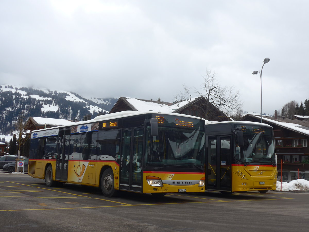 (223'452) - Kbli, Gstaad - BE 104'023 - Setra (ex Nr. 1) am 7. Februar 2021 beim Bahnhof Gstaad