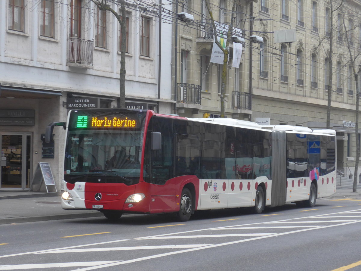(223'497) - TPF Fribourg - Nr. 558/FR 300'414 - Mercedes am 12. Februar 2021 beim Bahnhof Fribourg