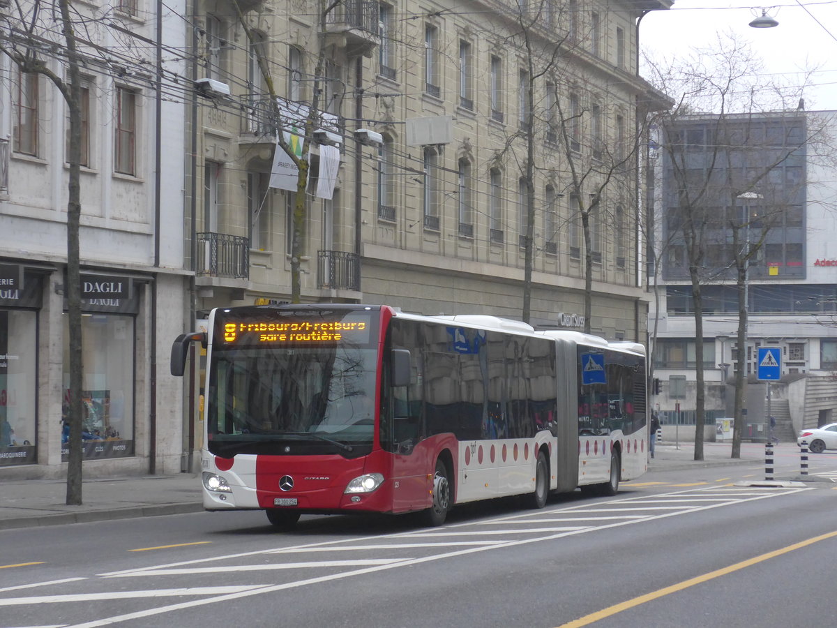 (223'511) - TPF Fribourg - Nr. 123/FR 300'254 - Mercedes am 12. Februar 2021 beim Bahnhof Fribourg