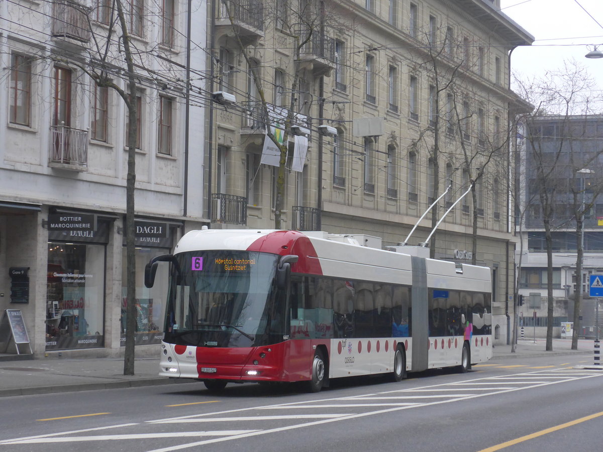 (223'514) - TPF Fribourg - Nr. 6607/FR 301'547 - Hess/Hess Gelenktrolleybus am 12. Februar 2021 beim Bahnhof Fribourg