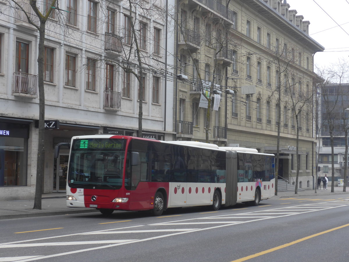 (223'537) - TPF Fribourg - Nr. 599/FR 300'420 - Mercedes am 12. Februar 2021 beim Bahnhof Fribourg