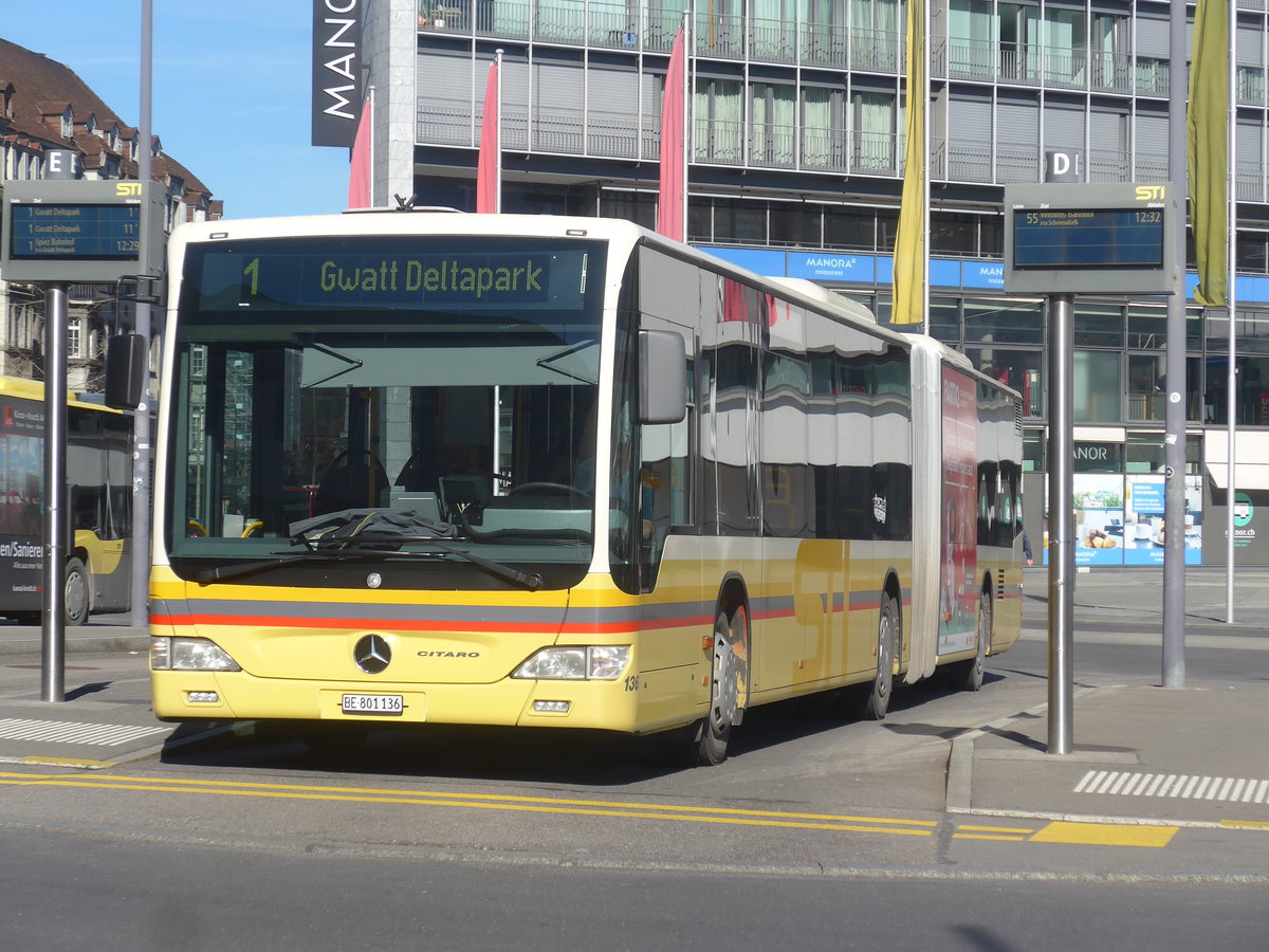 (223'651) - STI Thun - Nr. 136/BE 801'136 - Mercedes am 20. Februar 2021 beim Bahnhof Thun