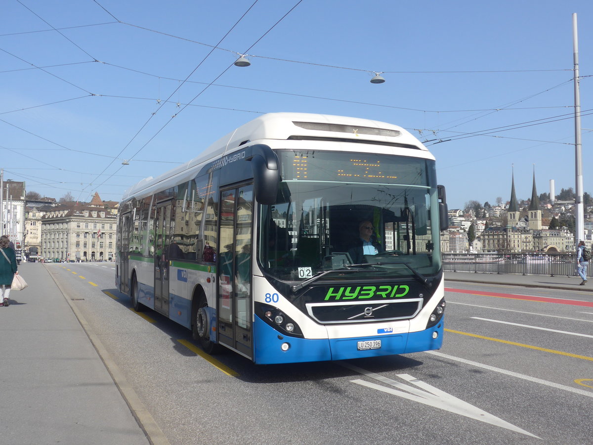 (223'791) - VBL Luzern - Nr. 80/LU 250'396 - Volvo am 26. Februar 2021 in Luzern, Bahnhofbrcke