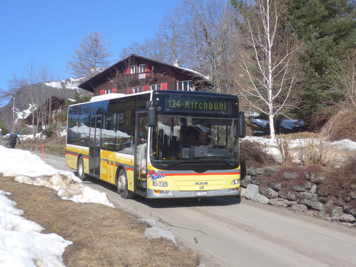 (223'837) - Grindelwaldbus, Grindelwald - Nr. 17/BE 72'444 - MAN/Gppel (ex STI Thun Nr. 133) am 28. Februar 2021 in Grindelwald, Stutz