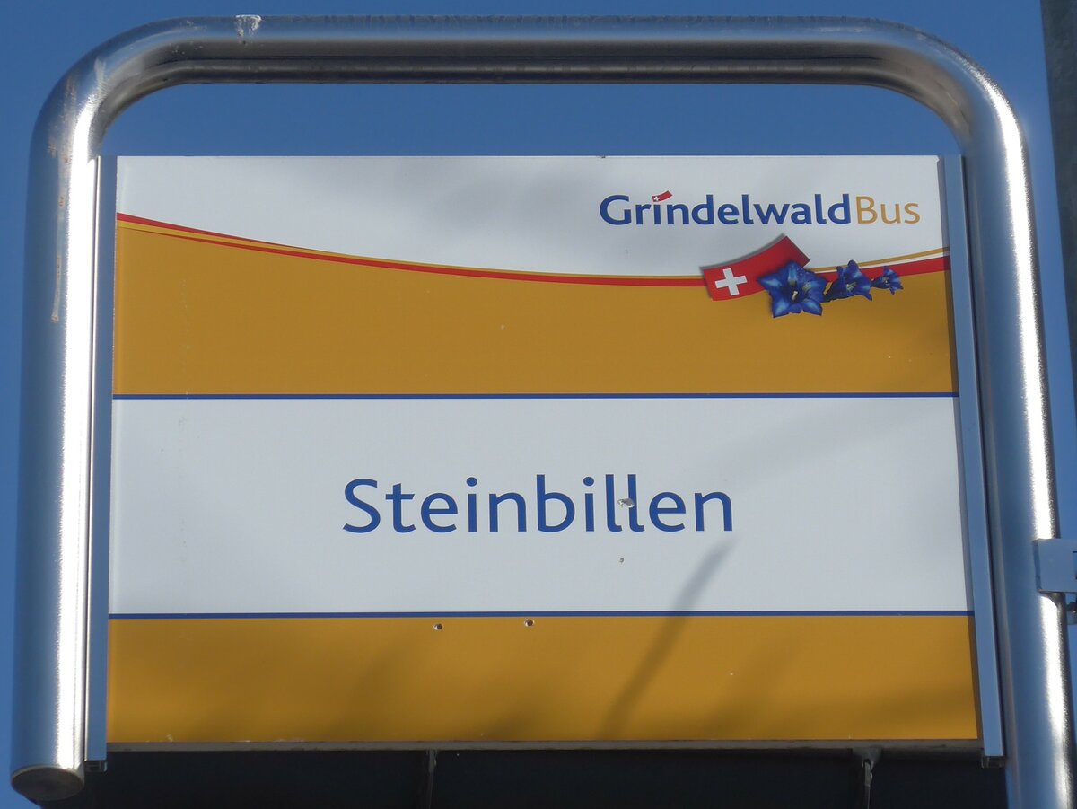 (223'869) - GrindelwaldBus-Haltestellenschild - Grindelwald, Steinbillen - am 28. Februar 2021