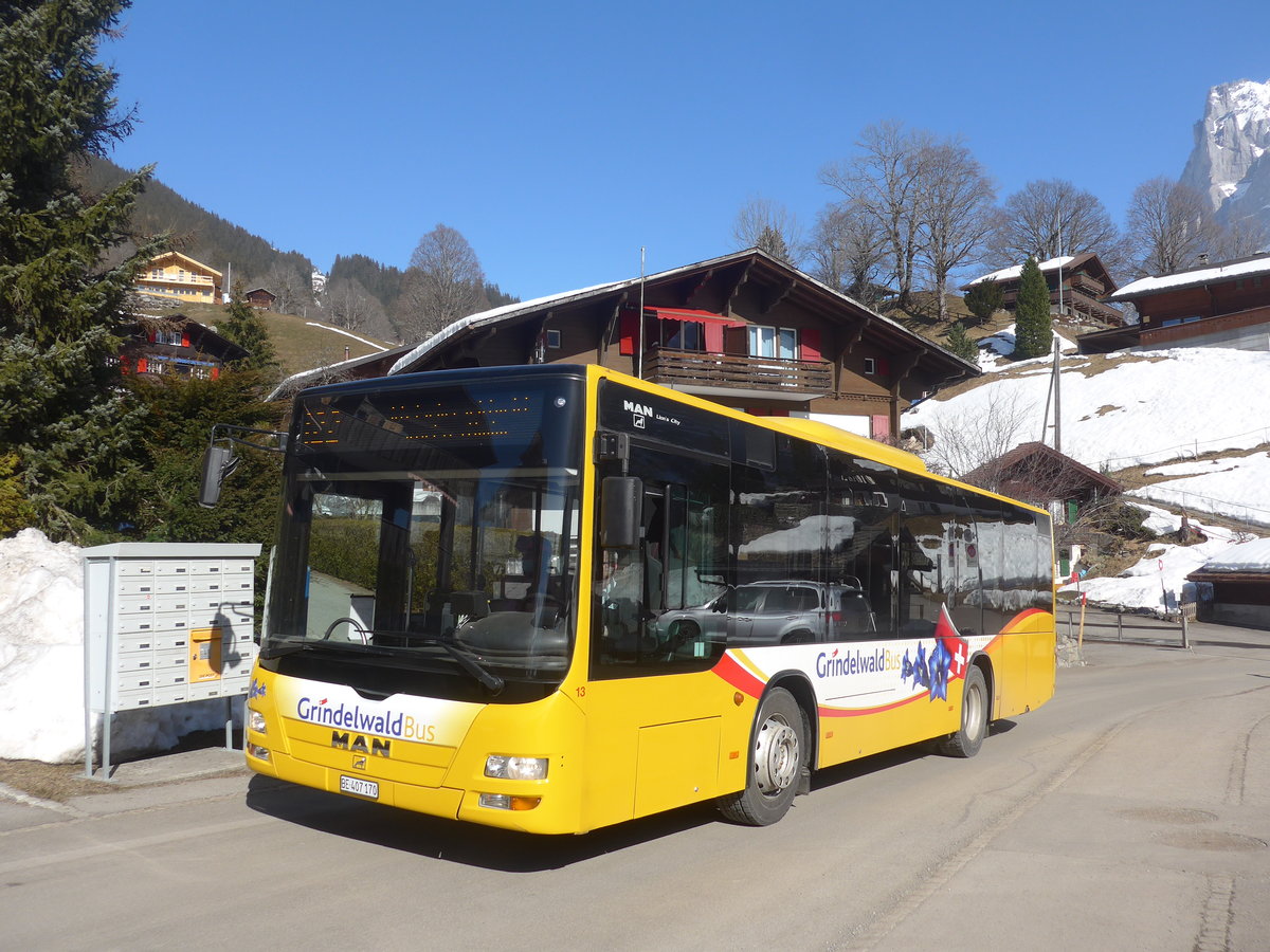(223'874) - Grindelwaldbus, Grindelwald - Nr. 13/BE 407'170 - MAN/Gppel am 28. Februar 2021 in Grindelwald, Terrassenweg