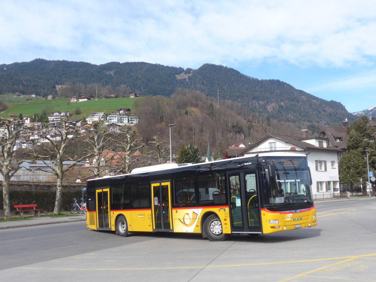 (224'065) - PostAuto Zentralschweiz - Nr. 10/OW 10'004 - MAN (ex Dillier, Sarnen Nr. 10) am 13. Mrz 2021 beim Bahnhof Sarnen