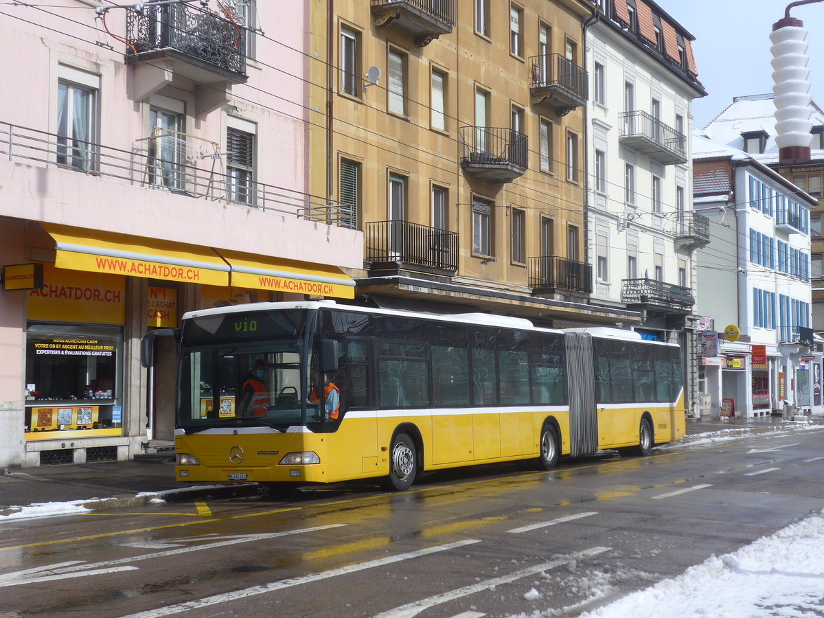 (224'160) - Interbus, Yverdon - Nr. 1214/NE 231'214 - Mercedes (ex BVB Basel Nr. 793; ex ASN Stadel Nr. 183) am 14. Mrz 2021 beim Bahnhof La Chaux-de-Fonds (Einsatz CarPostal)