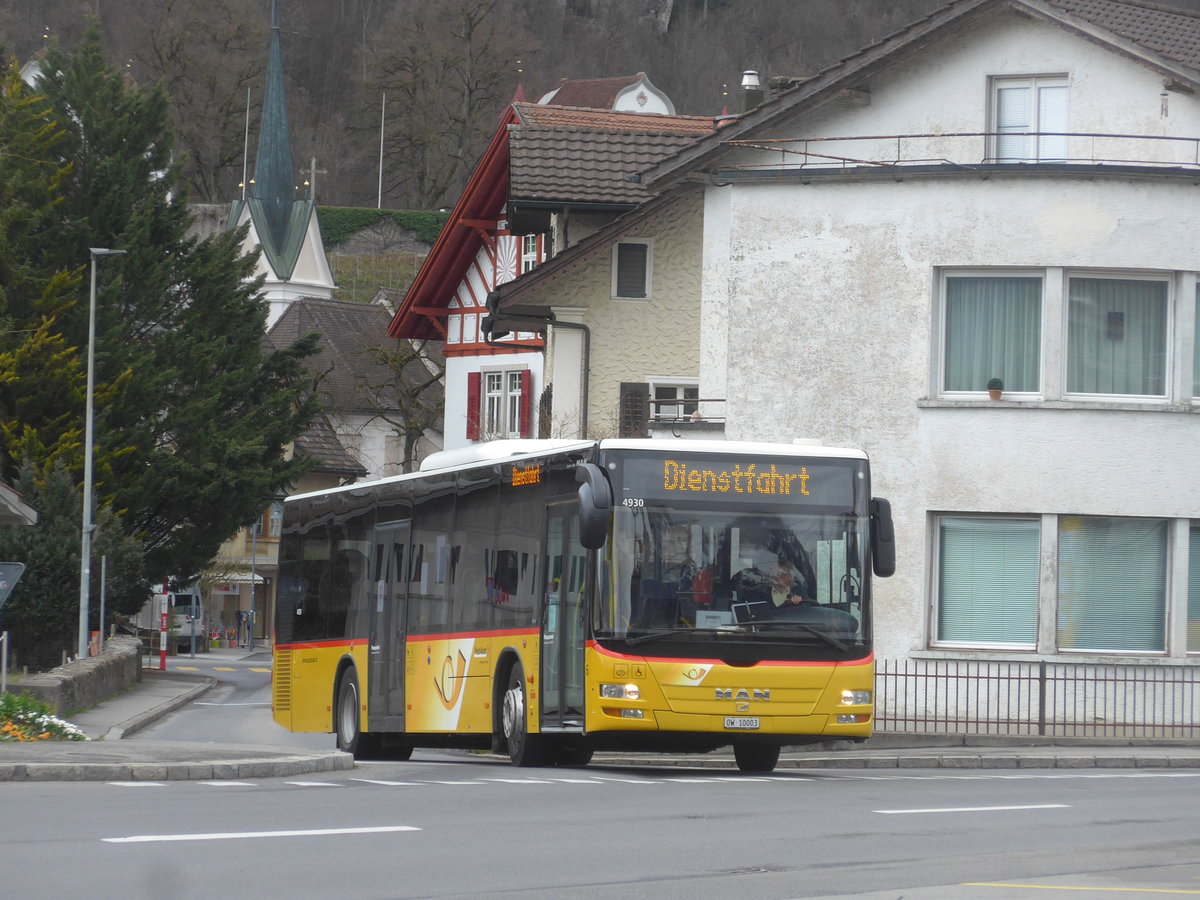 (224'360) - PostAuto Zentralschweiz - Nr. 6/OW 10'003 - MAN (ex Dillier, Sarnen Nr. 6) am 27. Mrz 2021 beim Bahnhof Sarnen