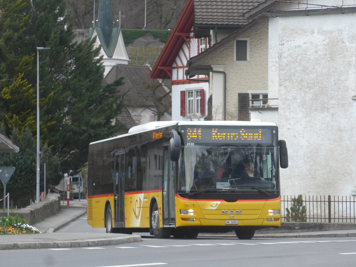 (224'367) - PostAuto Zentralschweiz - Nr. 6/OW 10'003 - MAN (ex Dillier, Sarnen Nr. 6) am 27. Mrz 2021 beim Bahnhof Sarnen