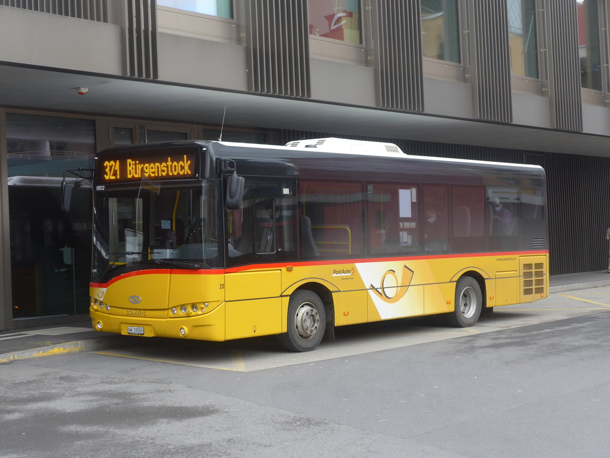 (224'393) - PostAuto Zentralschweiz - Nr. 20/NW 19'589 - Solaris (ex PostAuto Bern Nr. 14; ex Klopfstein, Laupen Nr. 14) am 27. Mrz 2021 beim Bahnhof Stansstad