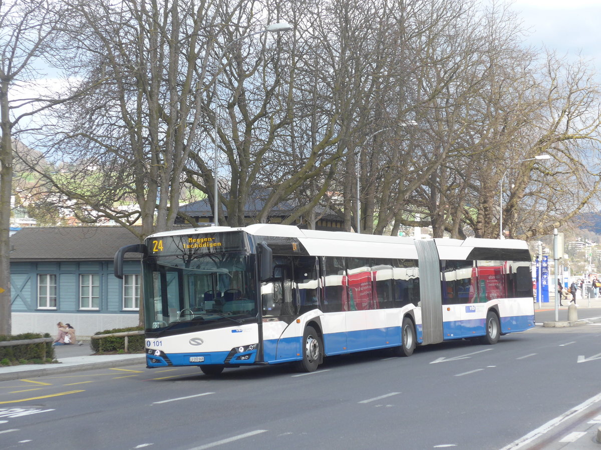 (224'452) - VBL Luzern - Nr. 101/LU 202'668 - Solaris am 27. Mrz 2021 beim Bahnhof Luzern