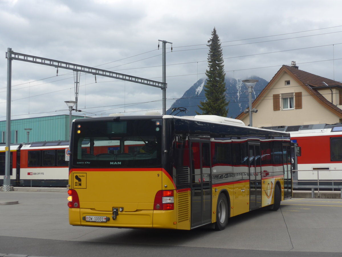 (224'468) - PostAuto Zentralschweiz - Nr. 9/OW 10'001 - MAN (ex Dillier, Sarnen Nr. 9) am 27. Mrz 2021 beim Bahnhof Sarnen