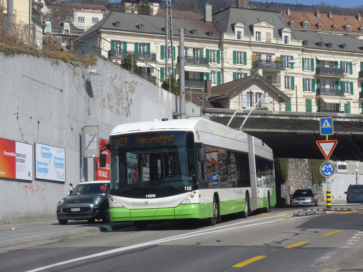(224'578) - transN, La Chaux-de-Fonds - Nr. 150 - Hess/Hess Gelenktrolleybus (ex TN Neuchtel Nr. 150) am 29. Mrz 2021 in Neuchtel, Avenue de la Gare