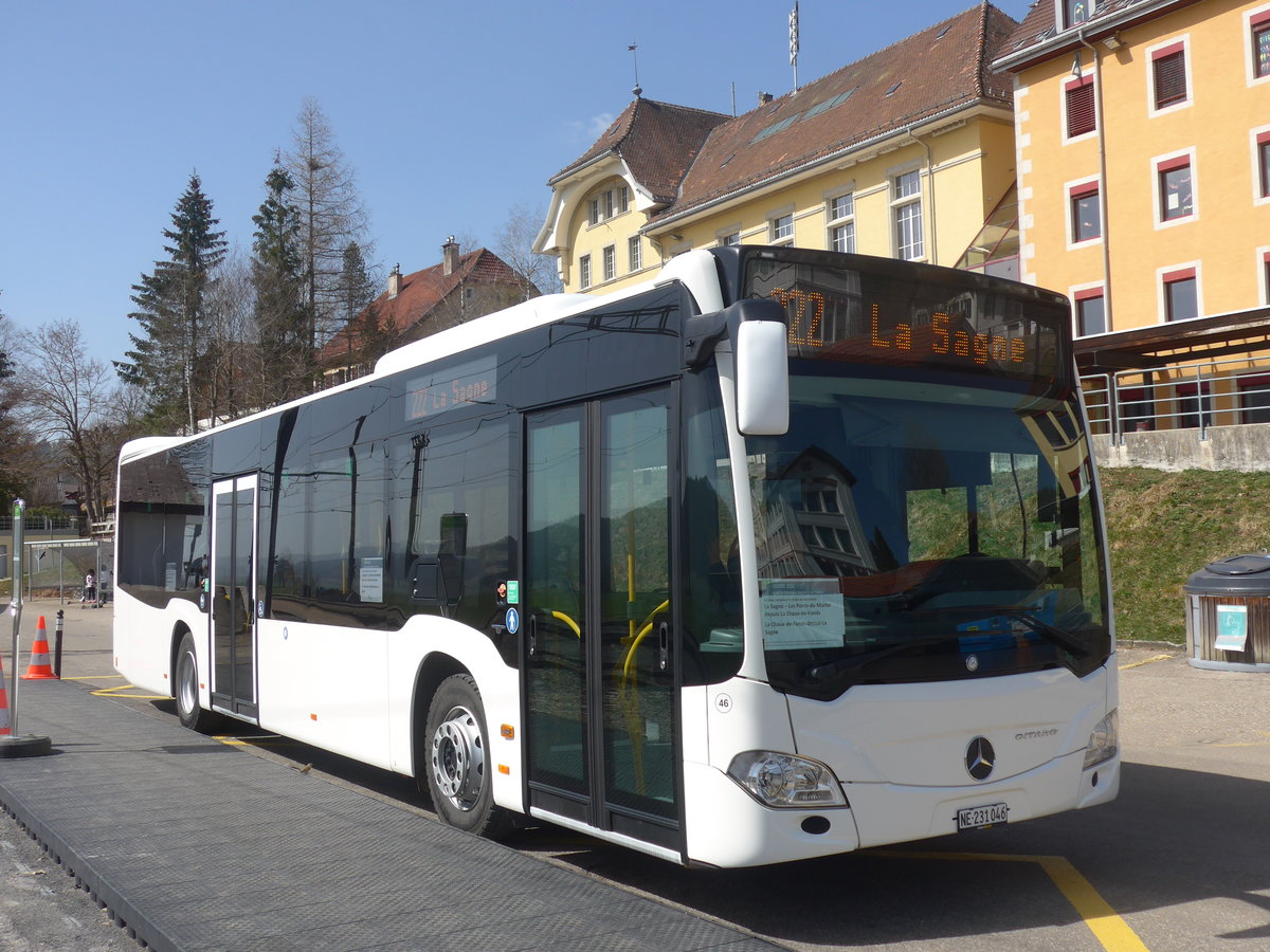 (224'716) - Interbus, Yverdon - Nr. 46/NE 231'046 - Mercedes (ex Oesterreich) am 2. April 2021 beim Bahnhof La Sagne (Einsatz CarPostal)