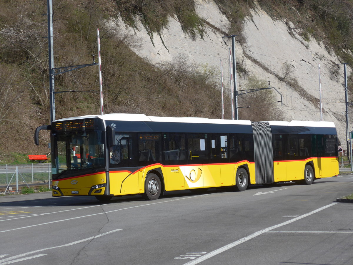 (224'798) - SB Trans, Sursee - Nr. 18/LU 15'067 - Solaris (ex Nr. 43) am 5. April 2021 beim Bahnhof Alpnachstad