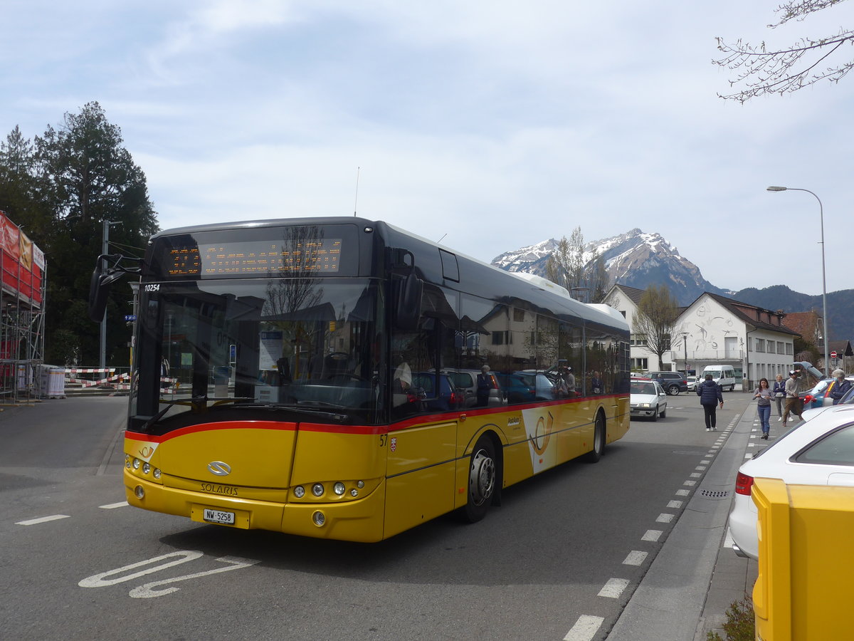 (224'844) - PostAuto Zentralschweiz - Nr. 57/NW 5258 - Solaris (ex Nr. 18; ex Thepra, Stans Nr. 18) am 5. April 2021 beim Bahnhof Stans
