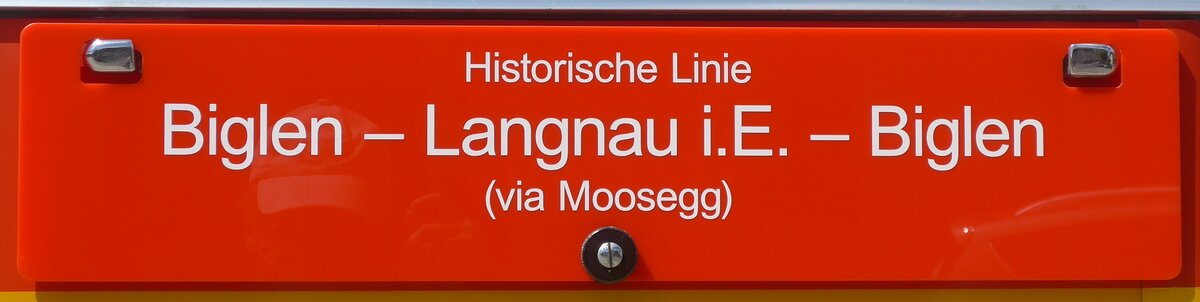 (225'872) - Routentafel - Historische Linie Biglen-Langnau i.E.-Biglen (via Moosegg) - am 13. Juni 2021 beim Bahnhof Langnau
