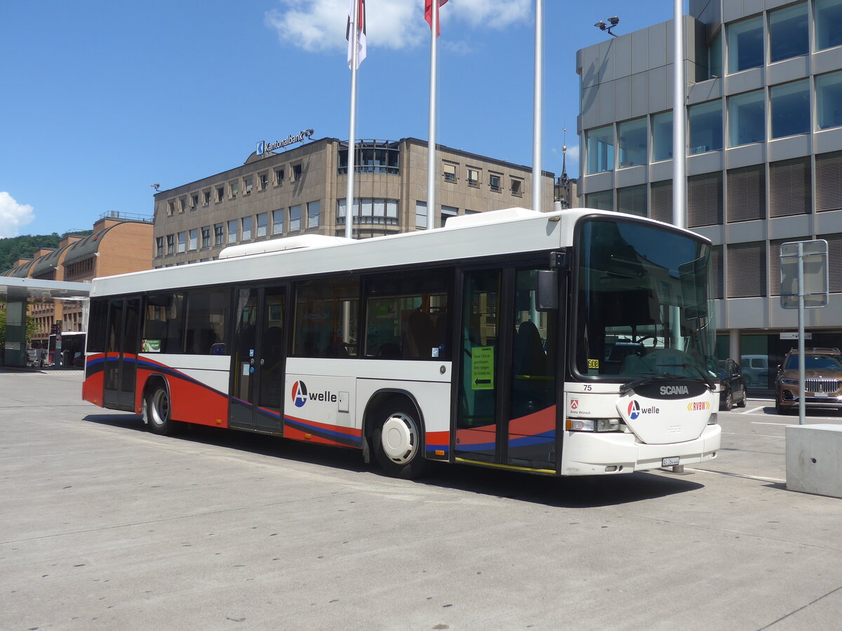 (226'579) - RVBW Wettingen - Nr. 75/AG 264'444 - Scania/Hess am 19. Juli 2021 beim Bahnhof Baden