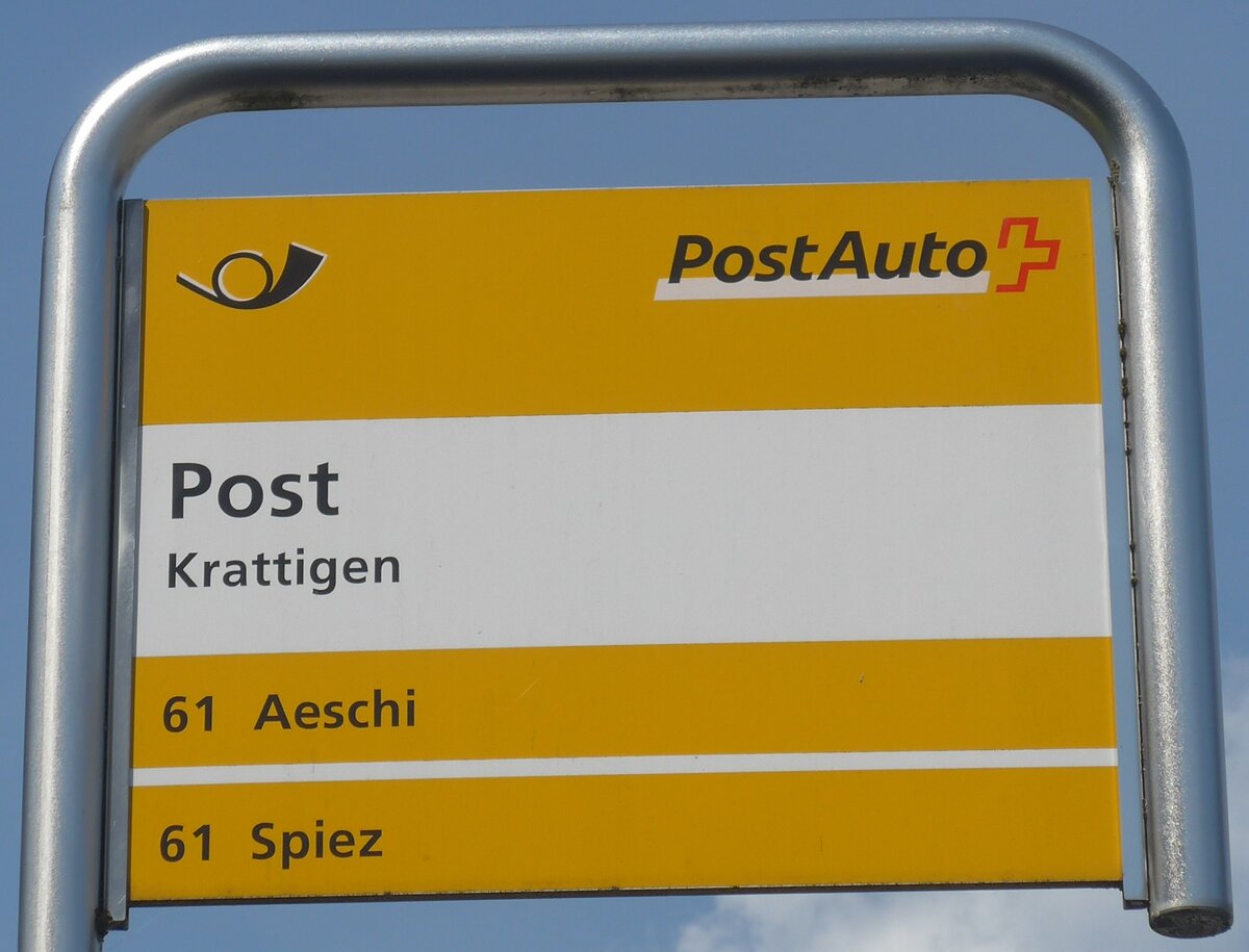 (226'644) - PostAuto-Haltestellenschild - Krattigen, Post - am 21. Juli 2021