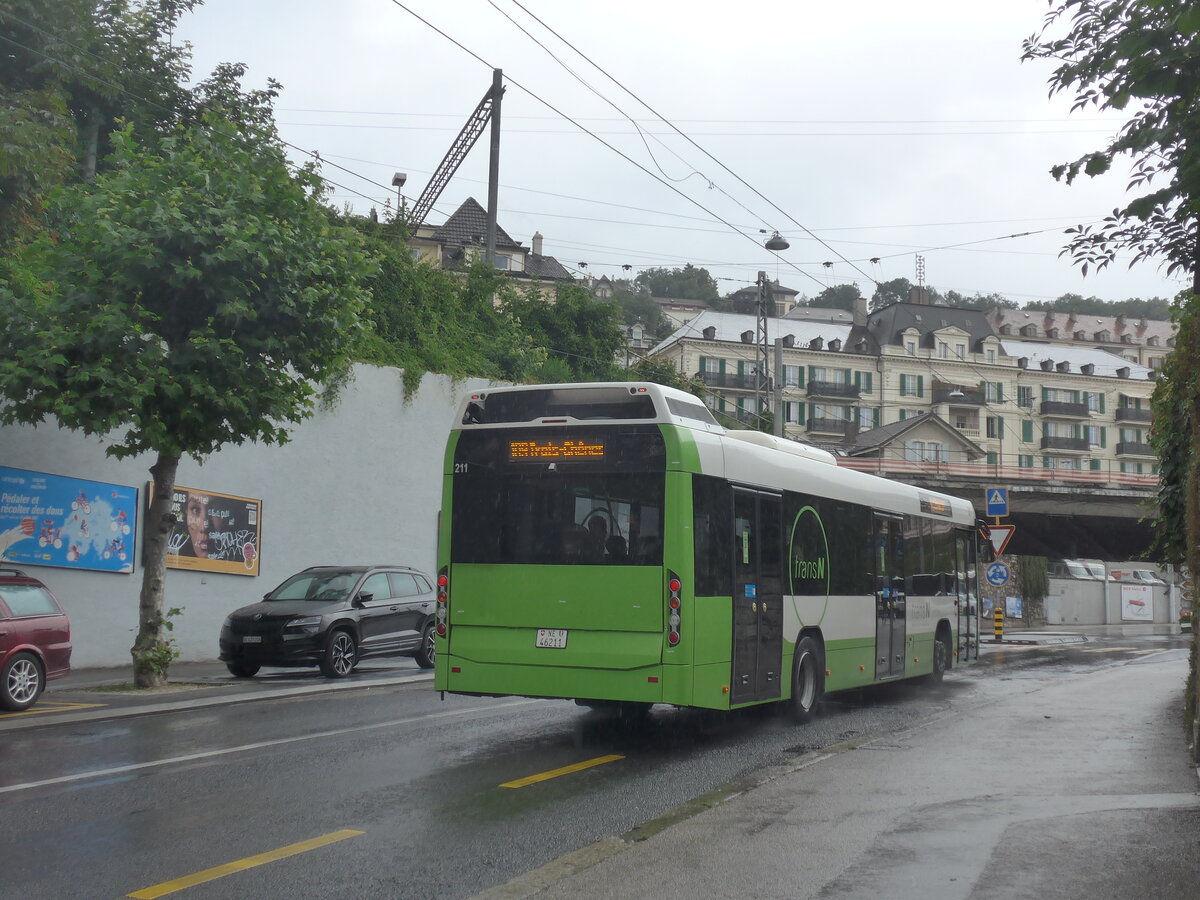 (226'931) - transN, La Chaux-de-Fonds - Nr. 211/NE 46'211 - Volvo (ex TN Neuchtel Nr. 211) am 1. August 2021 in Neuchtel, Avenue de la Gare