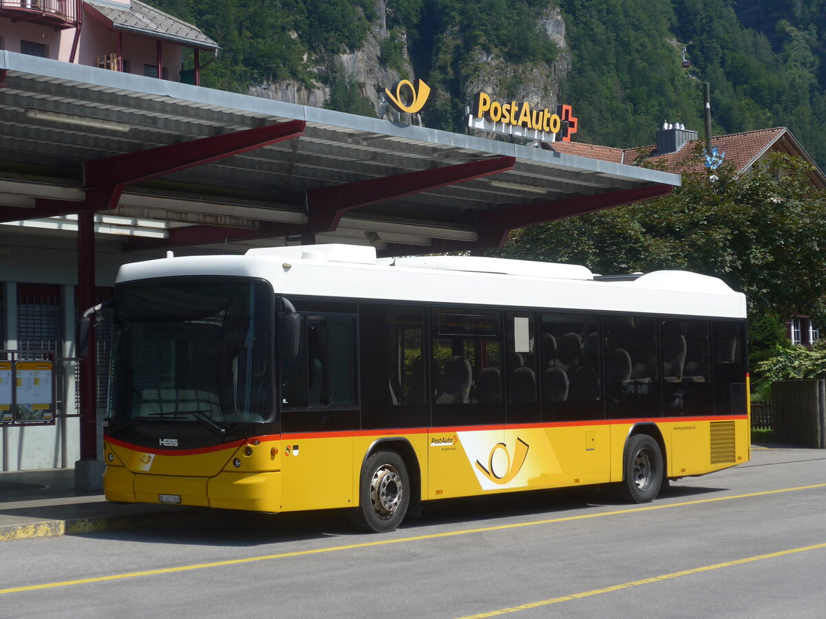 (227'460) - PostAuto Bern - BE 401'568 - Scania/Hess (ex AVG Meiringen Nr. 68; ex AVG Meiringen Nr. 59; ex Steiner, Messen) am 21. August 2021 in Meiringen, Postautostation