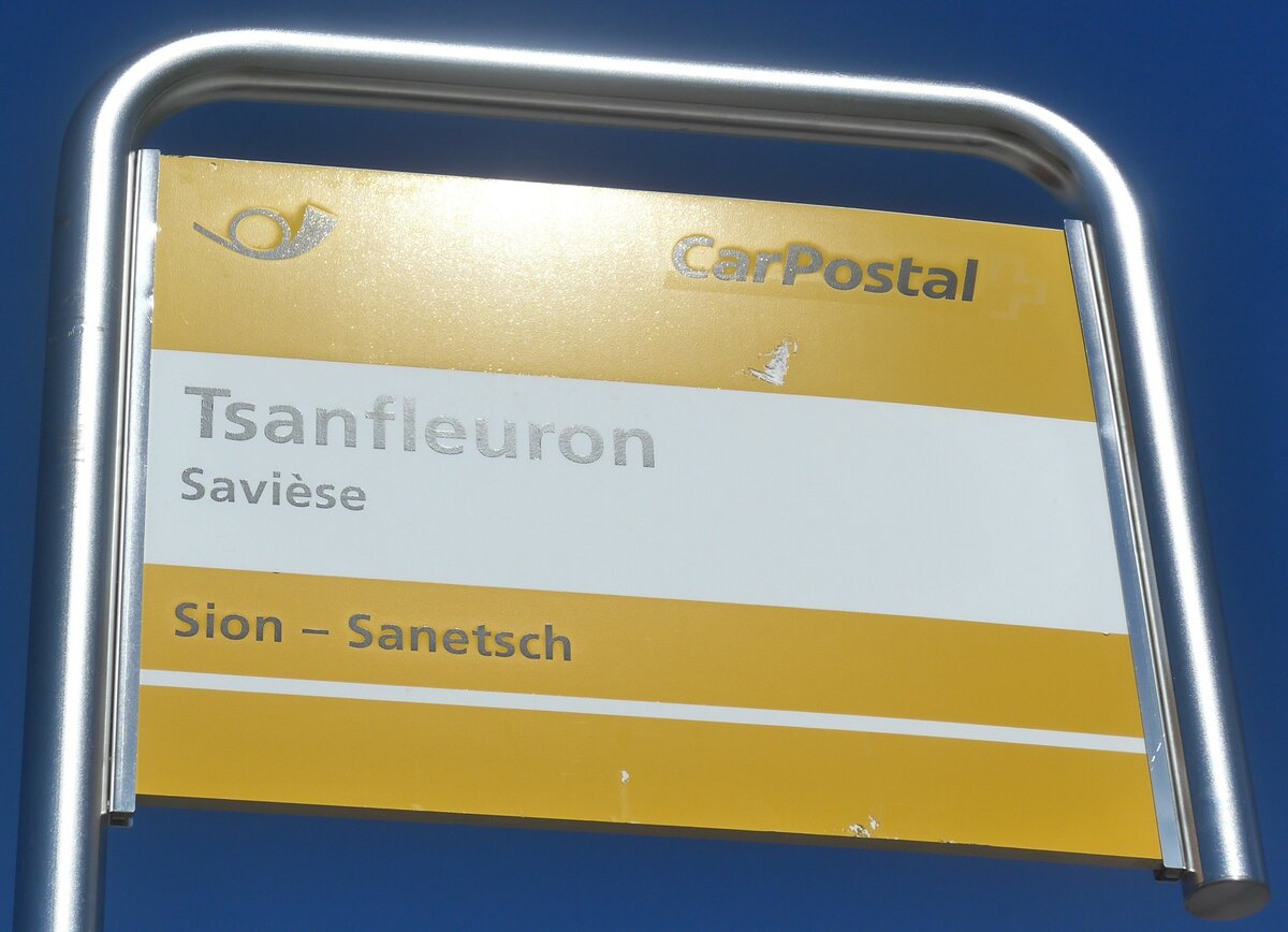 (227'617) - PostAuto-Haltestellenschild - Savise, Tdanfleuron - am 29. August 2021