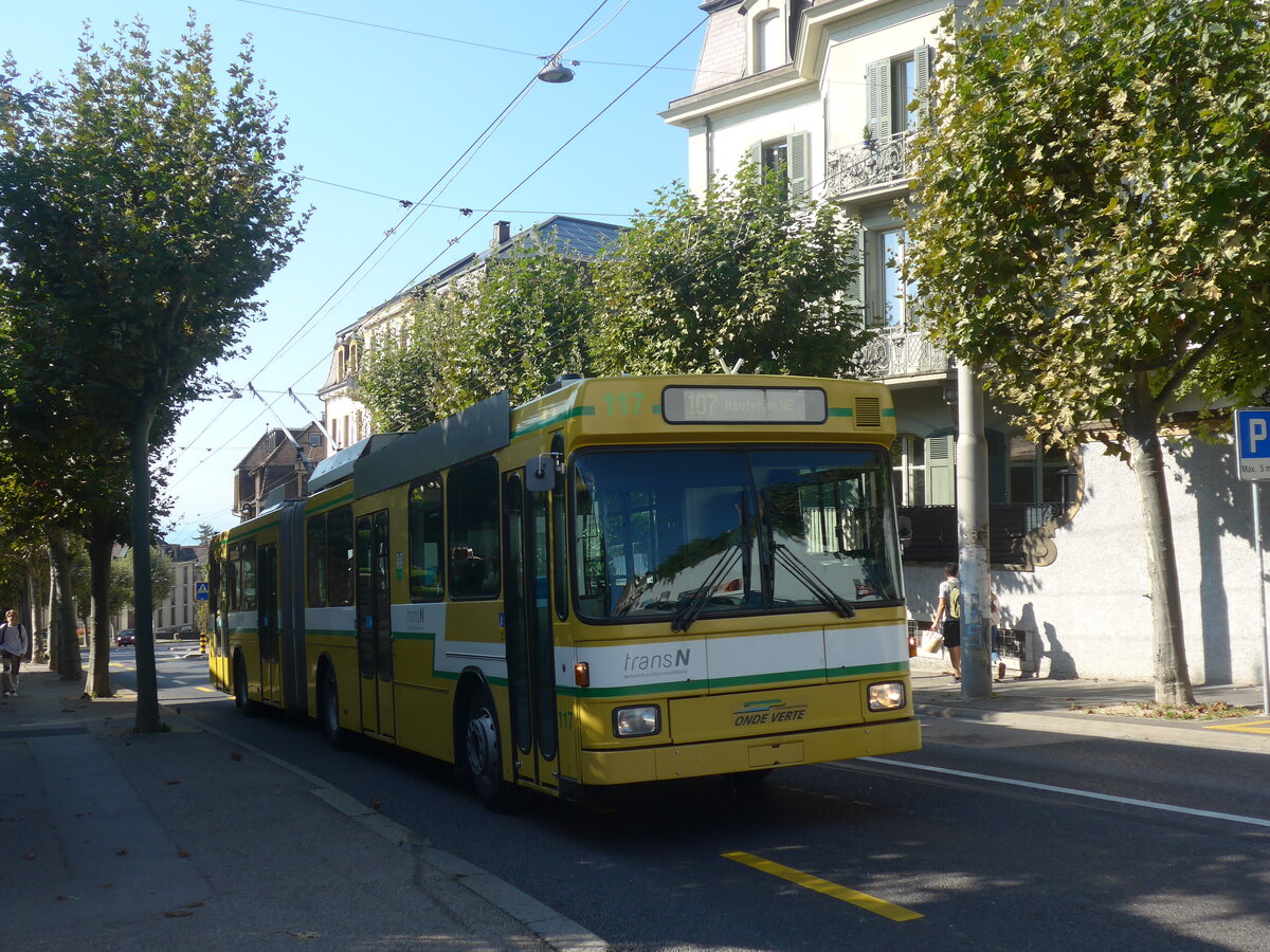 (228'080) - transN, La Chaux-de-Fonds - Nr. 117 - NAW/Hess Gelenktrolleybus (ex TN Neuchtel Nr. 117) am 18. September 2021 in Neuchtel, Avenue de la Gare
