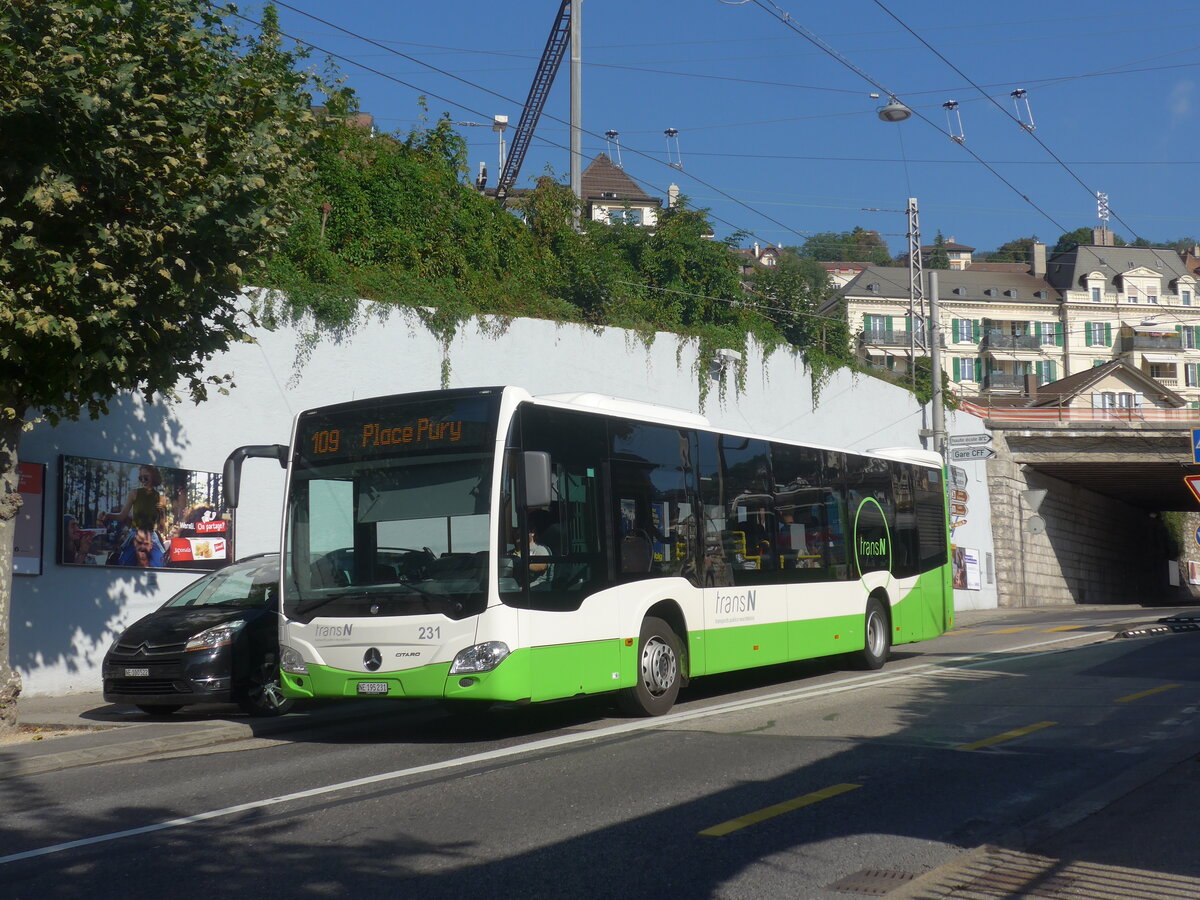 (228'081) - transN, La Chaux-de-Fonds - Nr. 231/NE 195'231 - Mercedes am 18. September 2021 in Neuchtel, Avenue de la Gare