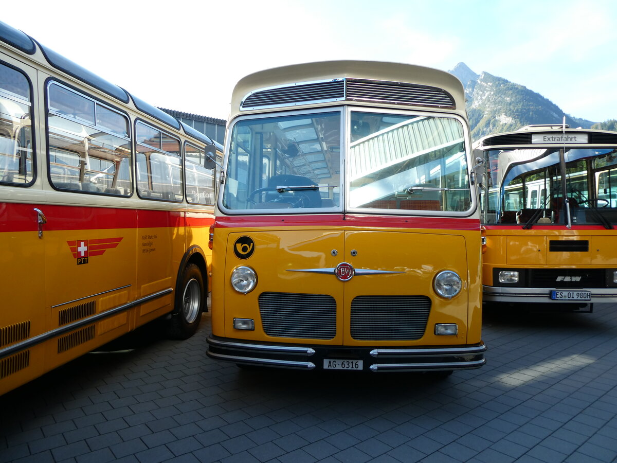 (228'539) - Stutz, Jonen - AG 6316 - FBW/Gangloff (ex Londonbus, Holziken; ex Furter, Oberentfelden; ex 24'167) am 2. Oktober 2021 in Nfels, FBW-Museum
