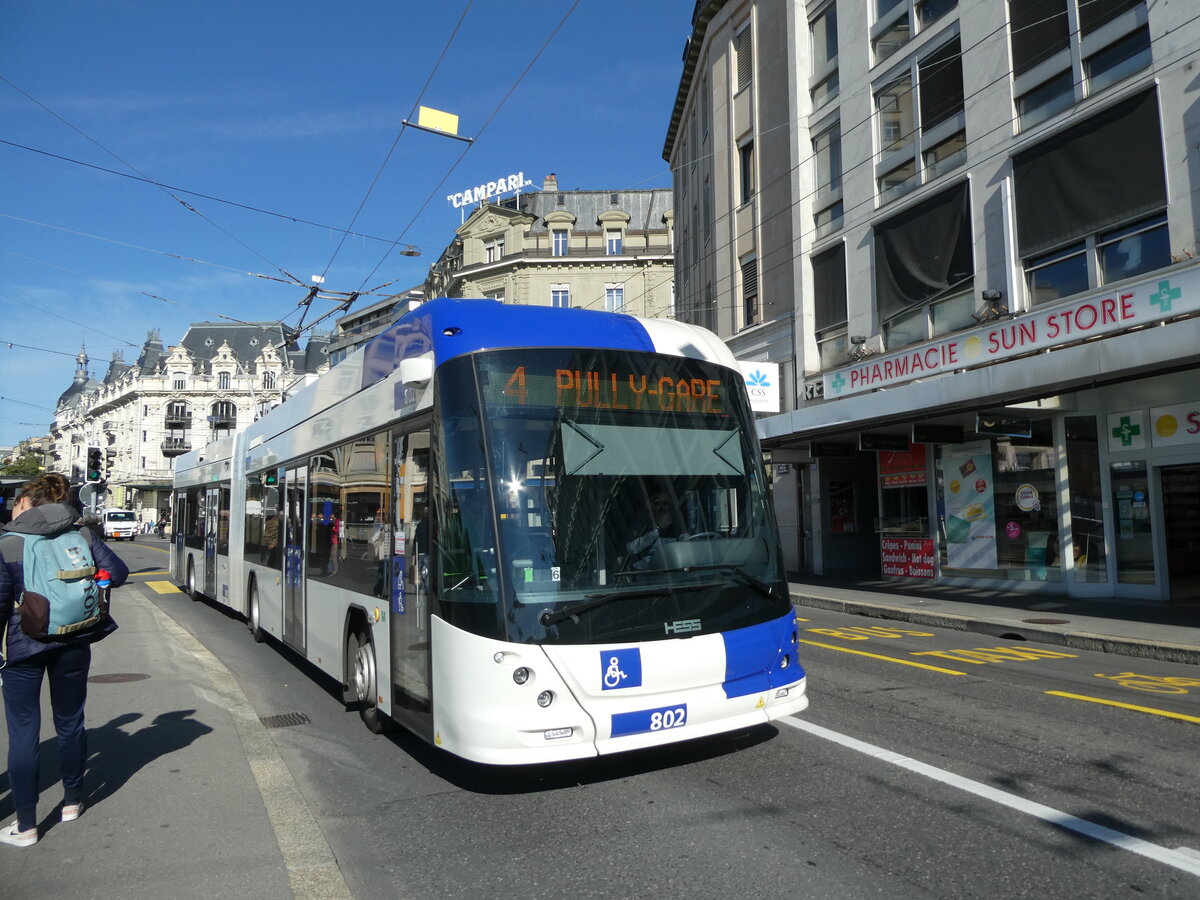 (228'814) - TL Lausanne - Nr. 802 - Hess/Hess Gelenktrolleybus am 11. Oktober 2021 in Lausanne, Bel-Air