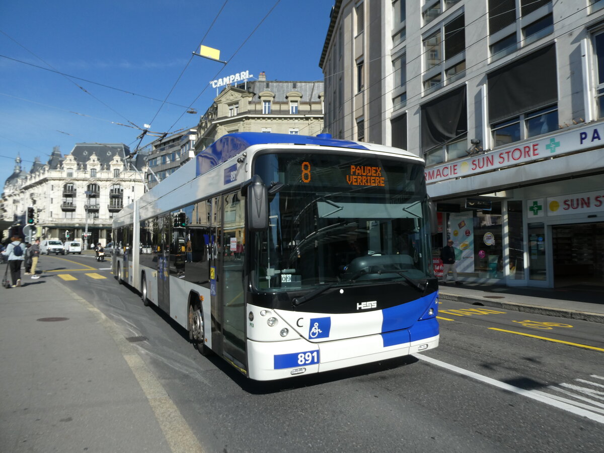 (228'818) - TL Lausanne - Nr. 891 - Hess/Hess Gelenktrolleybus am 11. Oktober 2021 in Lausanne, Bel-Air