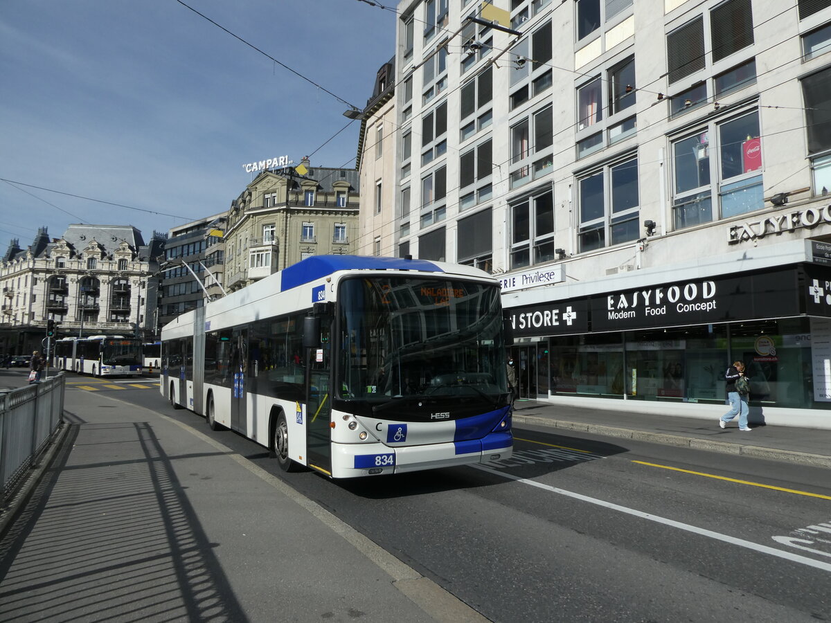 (228'896) - TL Lausanne - Nr. 834 - Hess/Hess Gelenktrolleybus am 11. Oktober 2021 in Lausanne, Bel-Air