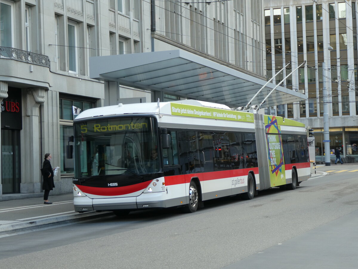 (229'085) - St. Gallerbus, St. Gallen - Nr. 181 - Hess/Hess Gelenktrolleybus am 13. Oktober 2021 beim Bahnhof St. Gallen