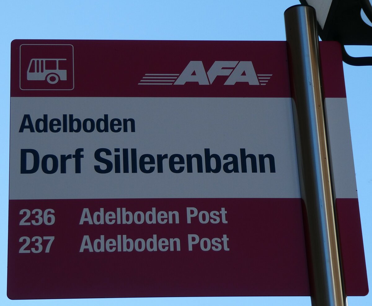 (229'411) - AFA-Haltestellenschild - Adelboden, Dorf Sillerenbahn - am 18. Oktober 2021
