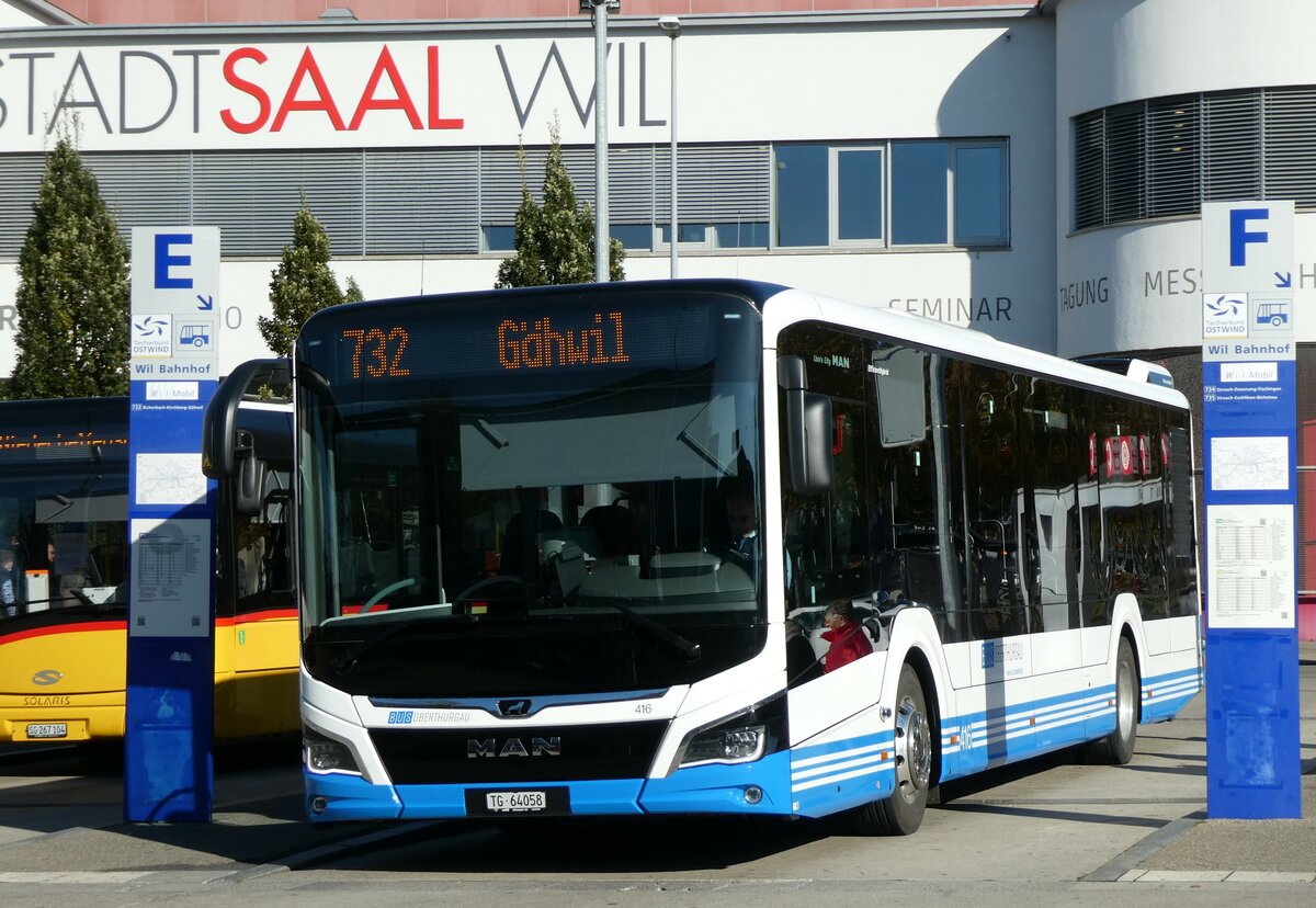 (229'740) - BOTG Amriswil - Nr. 416/TG 64'058 - MAN am 23. Oktober 2021 beim Bahnhof Wil