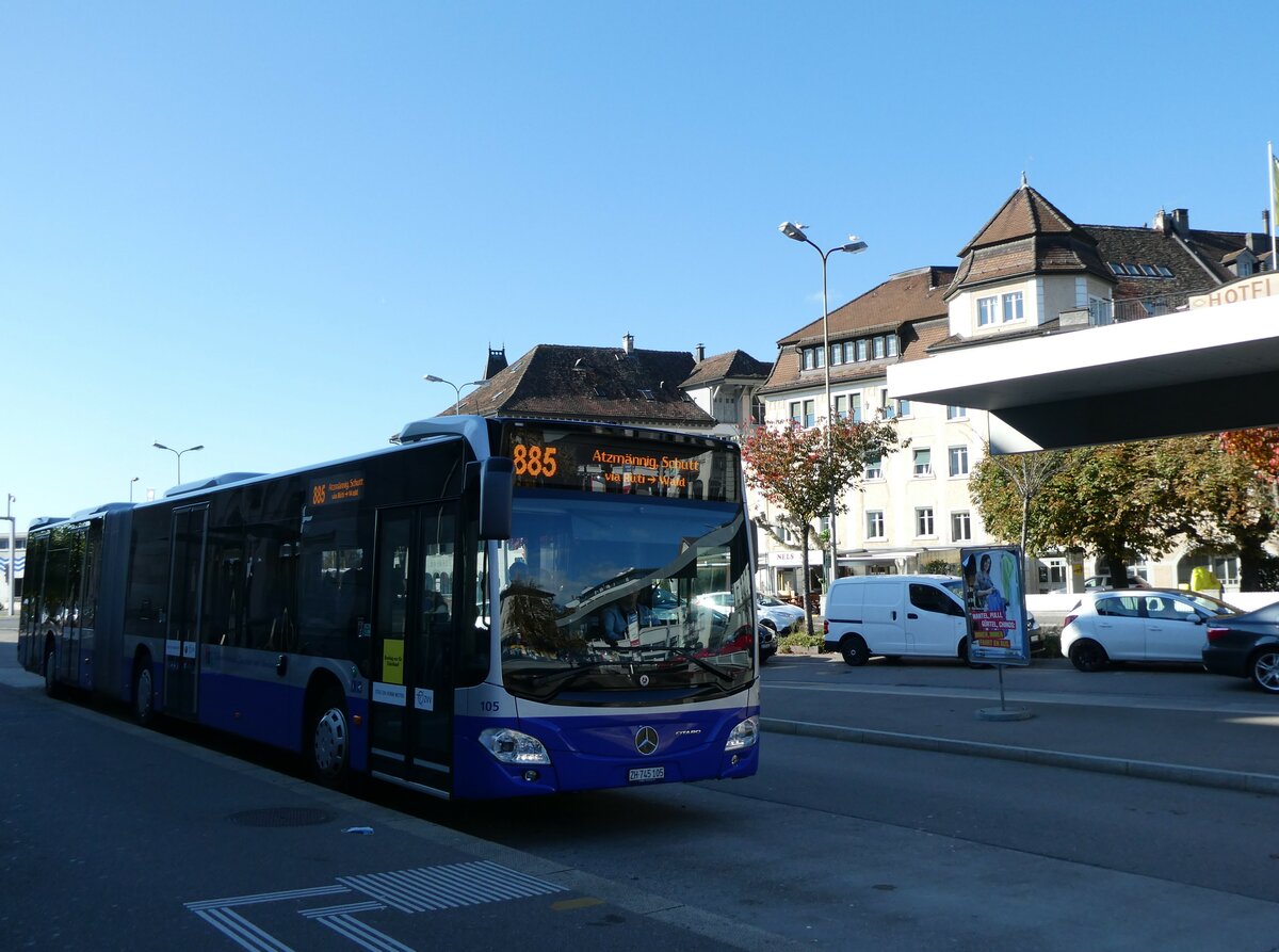 (229'788) - VZO Grningen - Nr. 105/ZH 745'105 - Mercedes am 23. Oktober 2021 beim Bahnhof Rapperswil