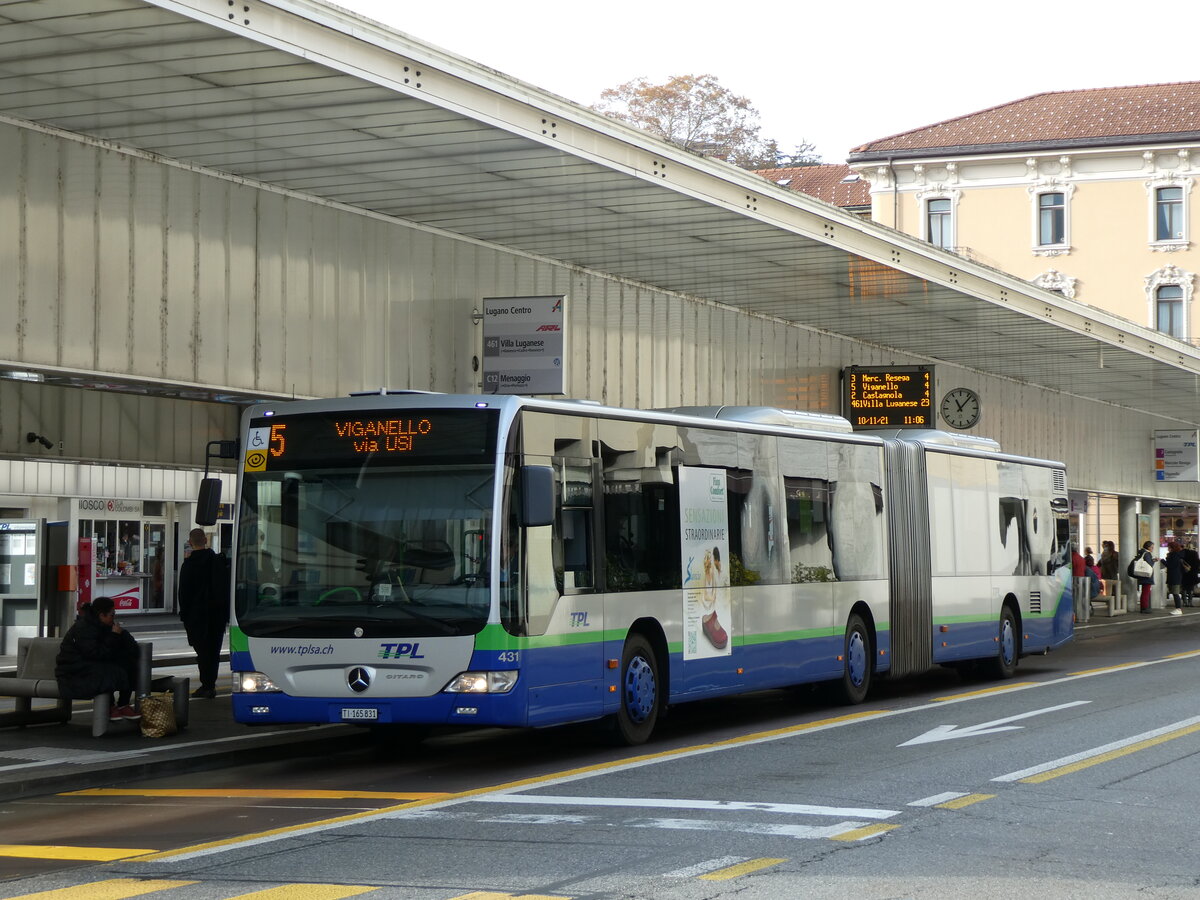 (230'334) - TPL Lugano - Nr. 431/TI 165'831 - Mercedes am 10. November 2021 in Lugano, Centro