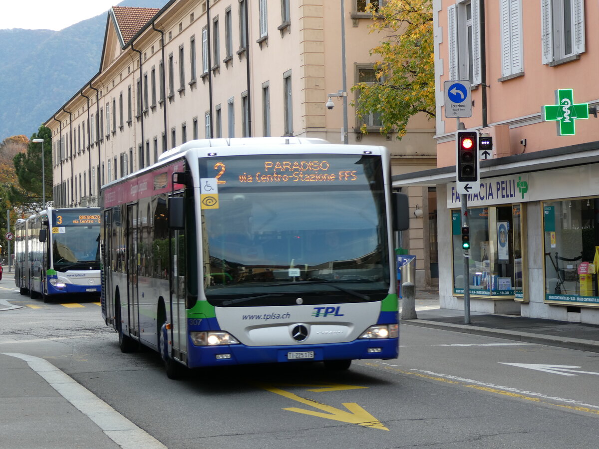 (230'346) - TPL Lugano - Nr. 307/TI 225'175 - Mercedes am 10. November 2021 in Lugano, Centro