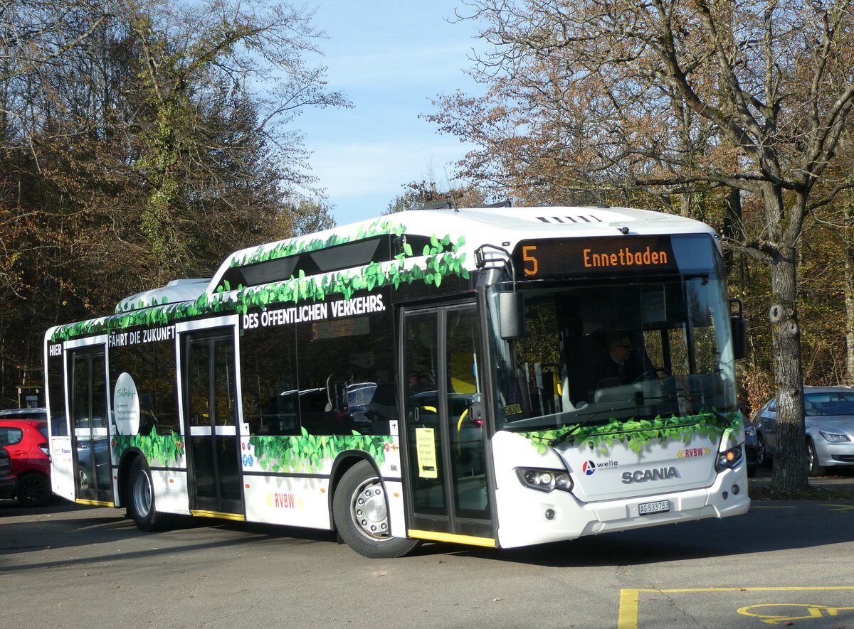 (230'505) - RVBW Wettingen - Nr. 40/AG 533'783 - Scania am 11. November 2021 in Baden, Baldegg