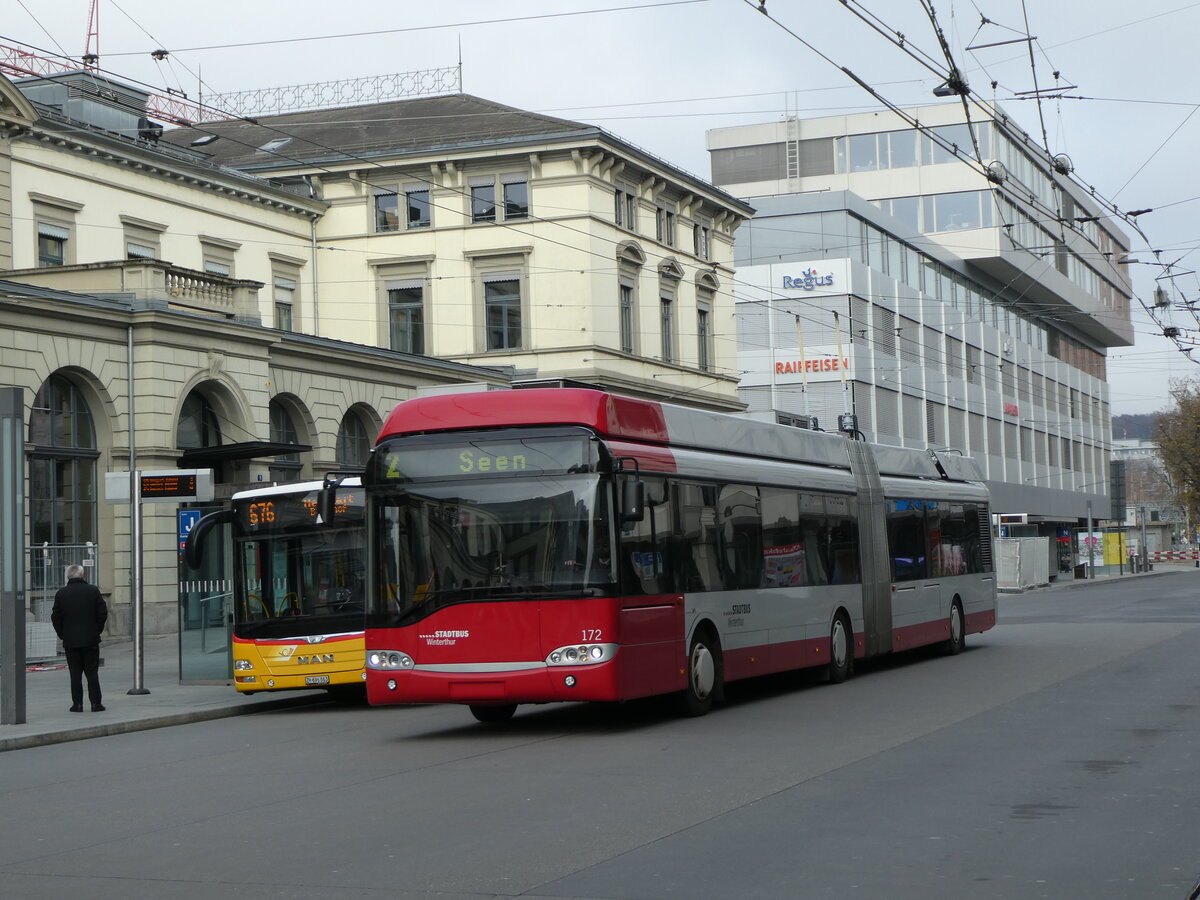 (230'847) - SW Winterthur - Nr. 172 - Solaris Gelenktrolleybus am 21. November 2021 beim Hauptbahnhof Winterthur