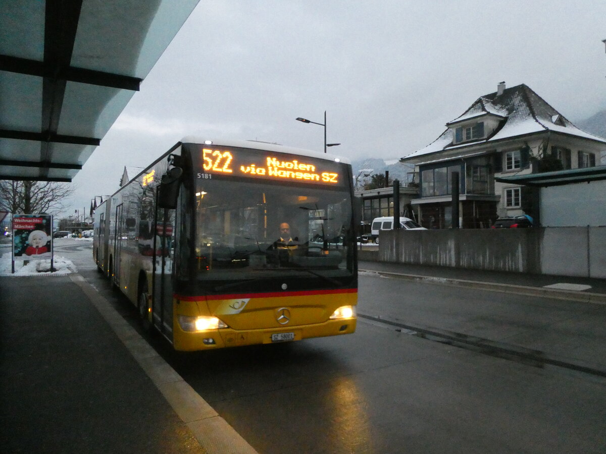 (231'999) - PostAuto Ostschweiz - SZ 58'001 - Mercedes (ex Kistler, Reichenburg) am 10. Januar 2022 beim Bahnhof Siebnen-Wangen