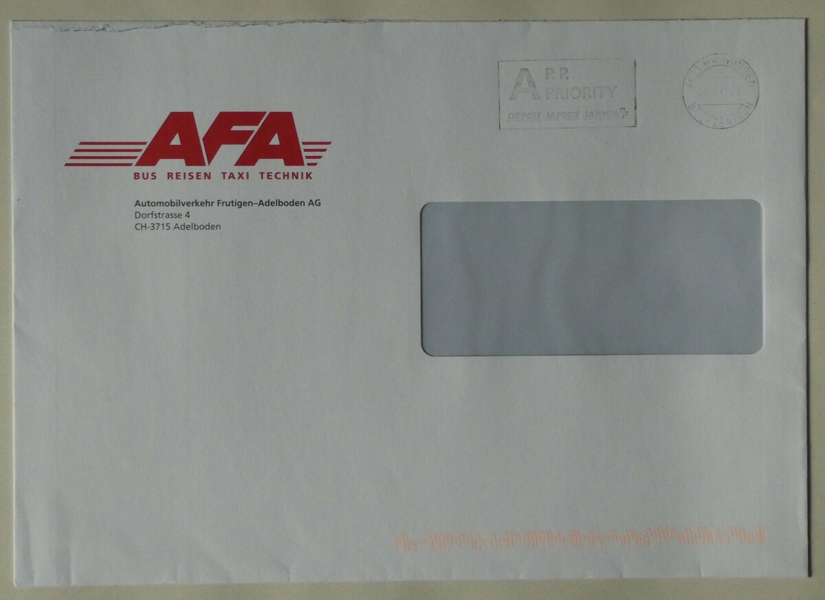 (232'057) - AFA-Briefumschlag vom 29. August 2018 am 17. Januar 2022 in Thun