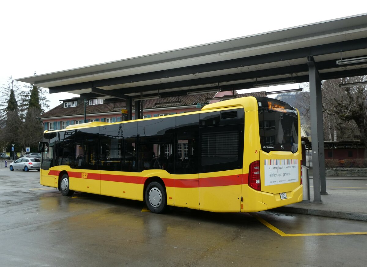 (232'927) - BLT Oberwil - Nr. 8/BL 7143 - Mercedes am 14. Februar 2022 beim Bahnhof Sissach