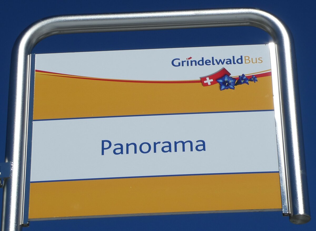 (233'261) - GrindelwaldBus-Haltestellenschild - Grindelwald, Panorama - am 27. Februar 2022