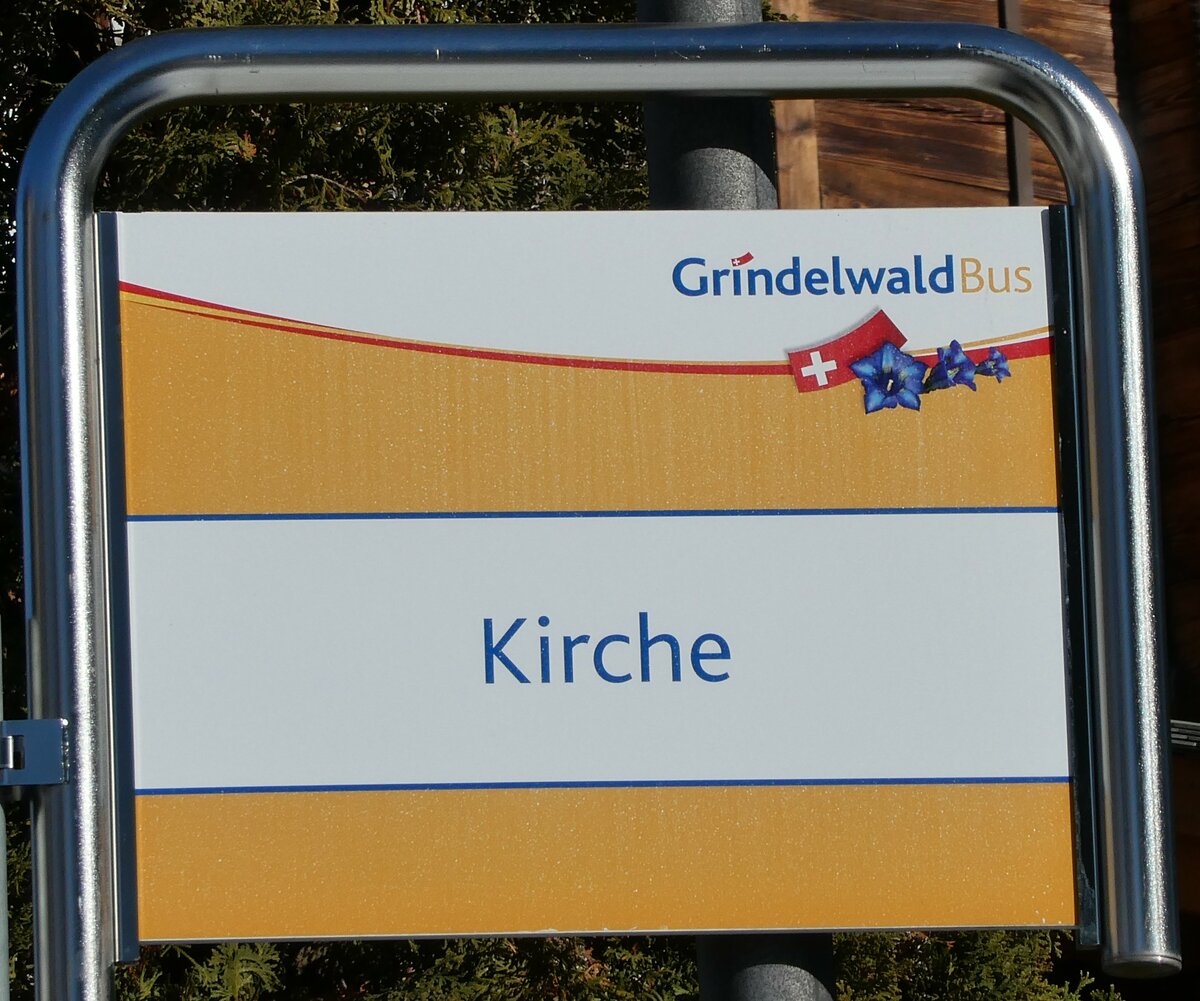 (233'282) - GrindelwaldBus-Haltestellenschild - Grindelwald, Kirche - am 27. Februar 2022