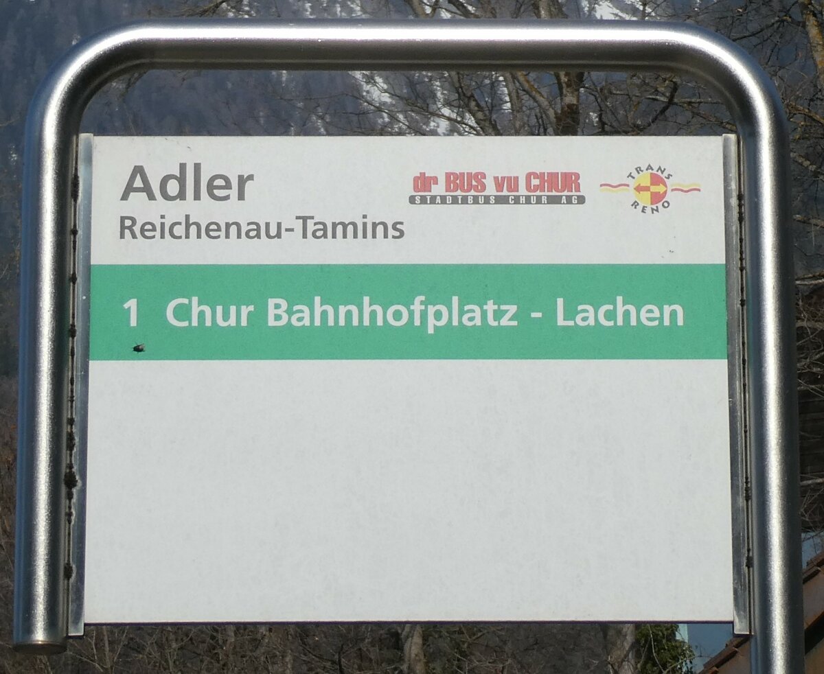 (233'752) - dr BUS vu CHUR-Haltestellenschild - Reichenau-Tamins, Adler - am 11. Mrz 2022